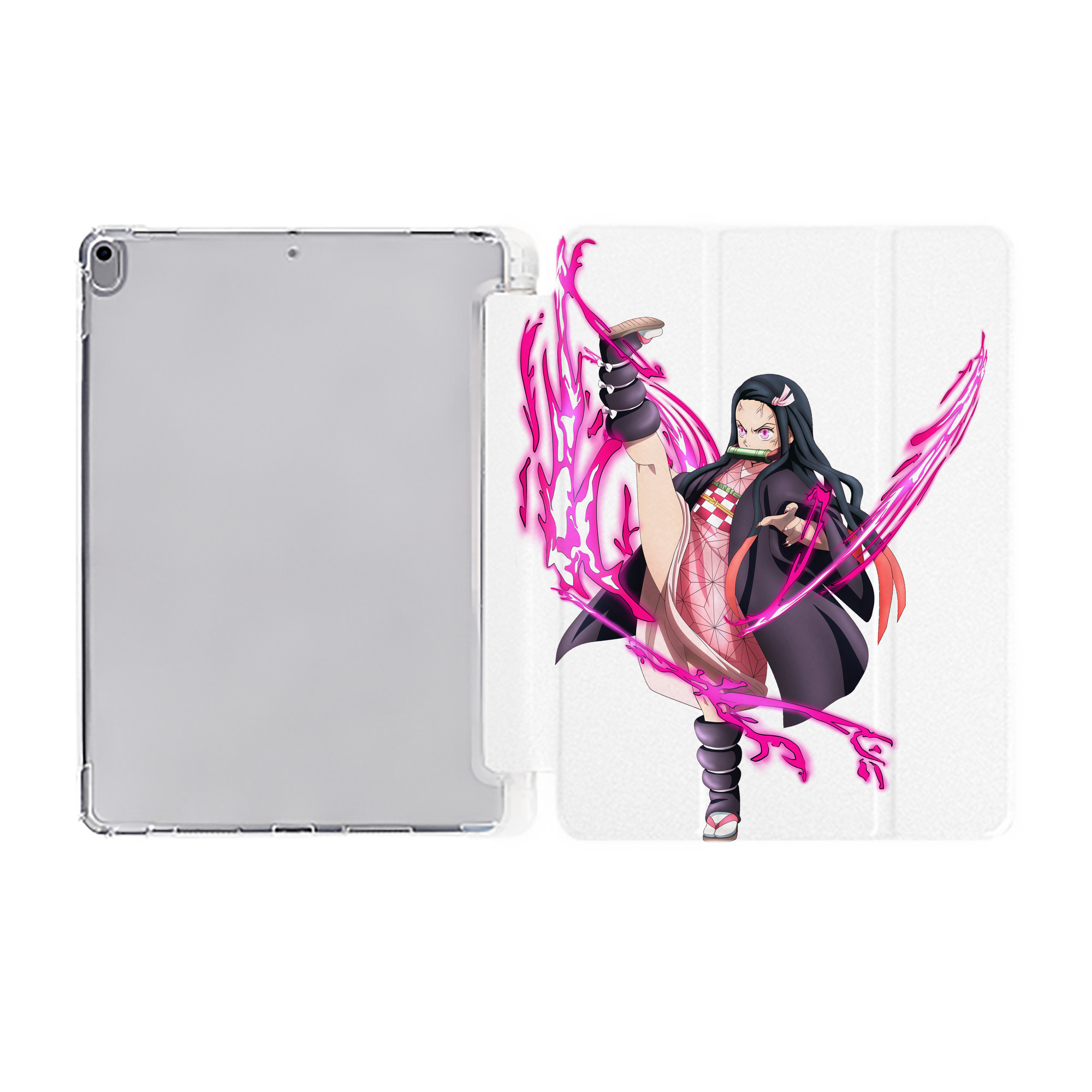 （画像用） 鬼滅の刃（きめつのやいば）竈門 禰󠄀豆子／かまど ねずこ Kamado Nezuko IPad ケース ペン収納付き 三つ折りスタンド PUレザー×シリコン 対応機種9.5/10.5/10.9インチ